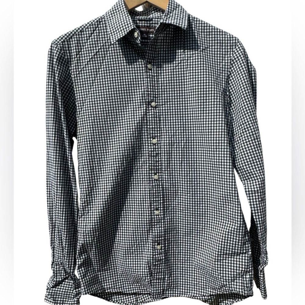 Michael Kors Black and White Gingham Men’s Dress Shirt